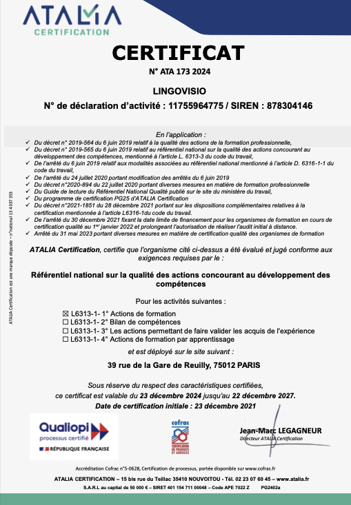 Organisme De Formation Avec Certification Qualiopi LingoVisio
